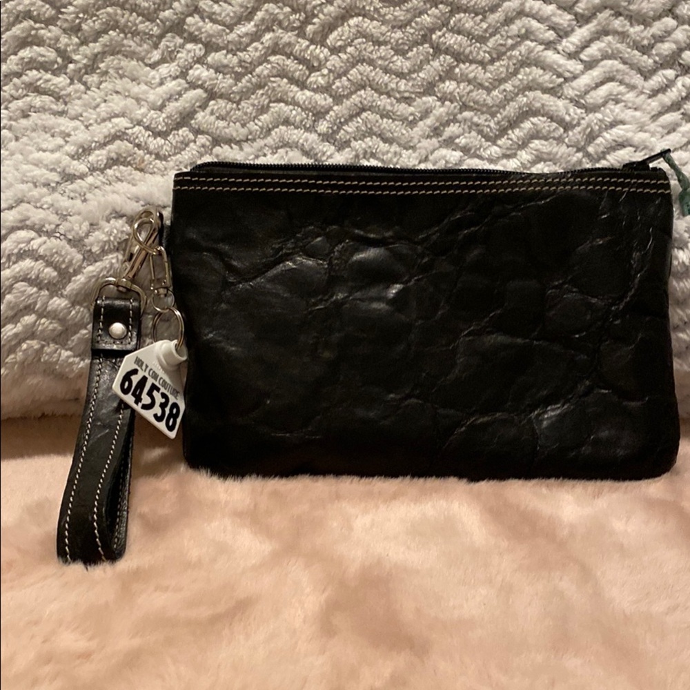 HCC Black Leather Wristlet